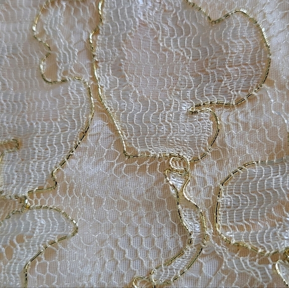 Vintage Champagne lace and beaded sweetheart neckline gold cross back midi dress - Picture 2 of 12